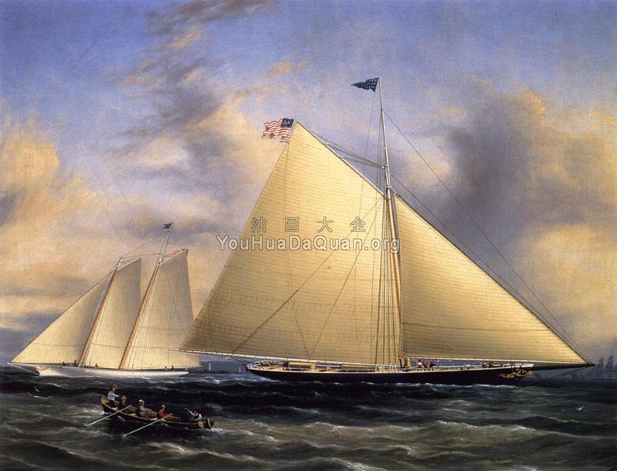 The Sloop Maria Racing the Schooner Yacht America - 詹姆斯·E·巴特斯沃思